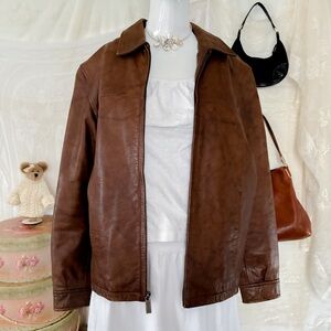 Vintage classic timeless chic brown leather jacket